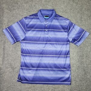 PGA Tour Blue White Striped Short Sleeve Logo Golf Polo Mens Size Large